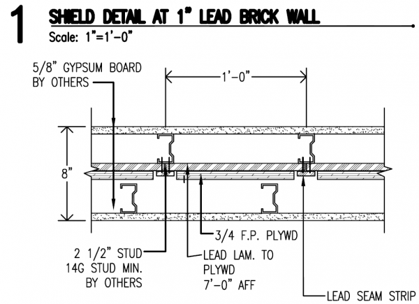 blueprint image of how to add lead lining to wall structure